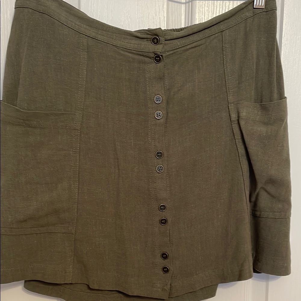 Olive Button-Front Skirt